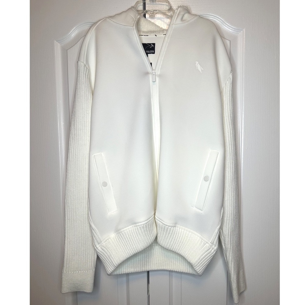 NEW Stone Falcon Jacket Coat Med Full Zip Faux Fur Lined Hood Mid-Length White‎